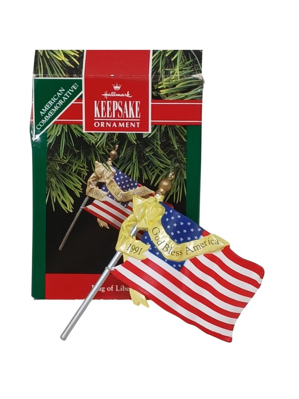 Hallmark 1991 God Bless America Ornament American Flag Christmas Decoration #GS8